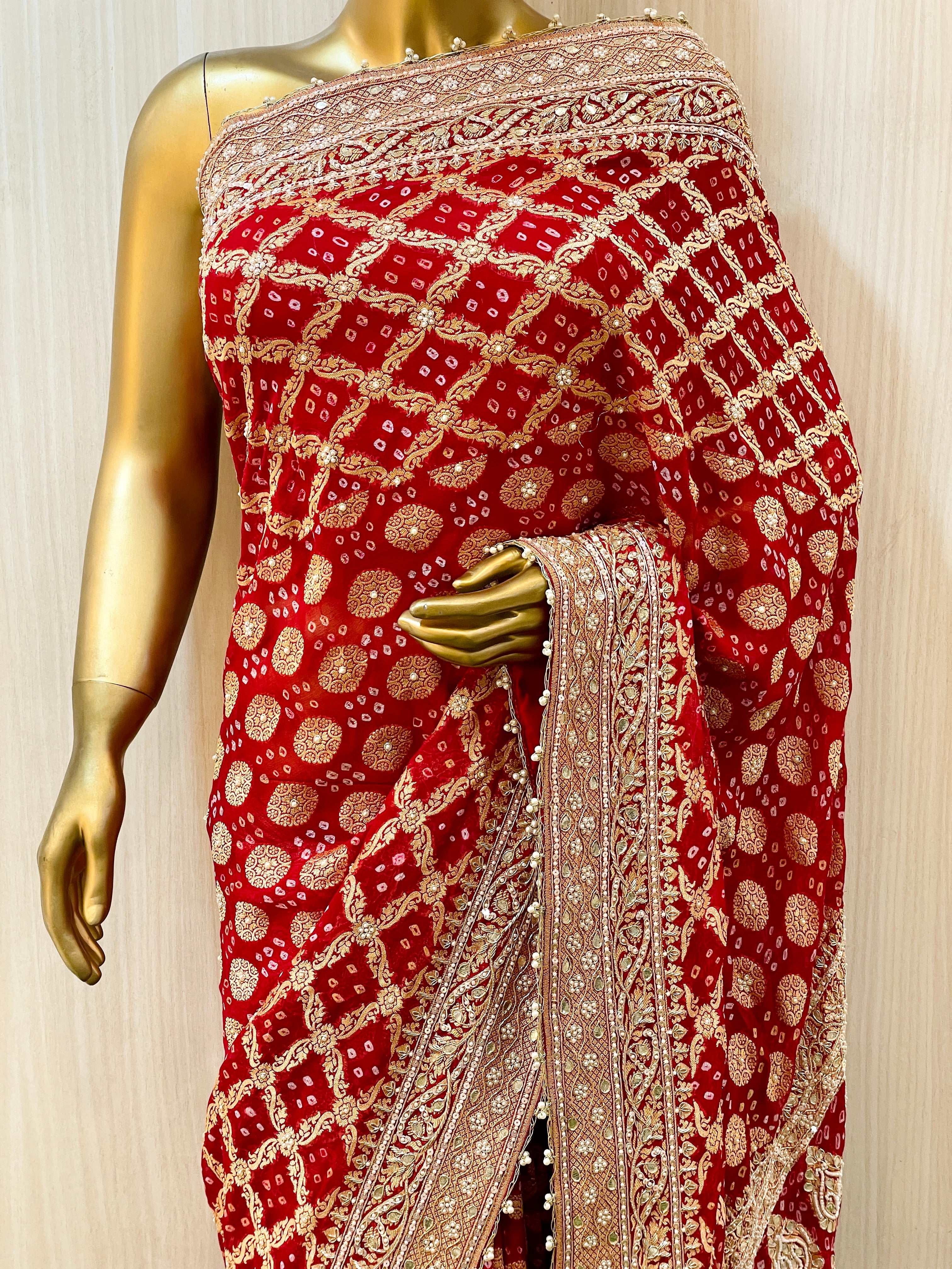 Rinaa Khadi Geogette Bandhani Saree