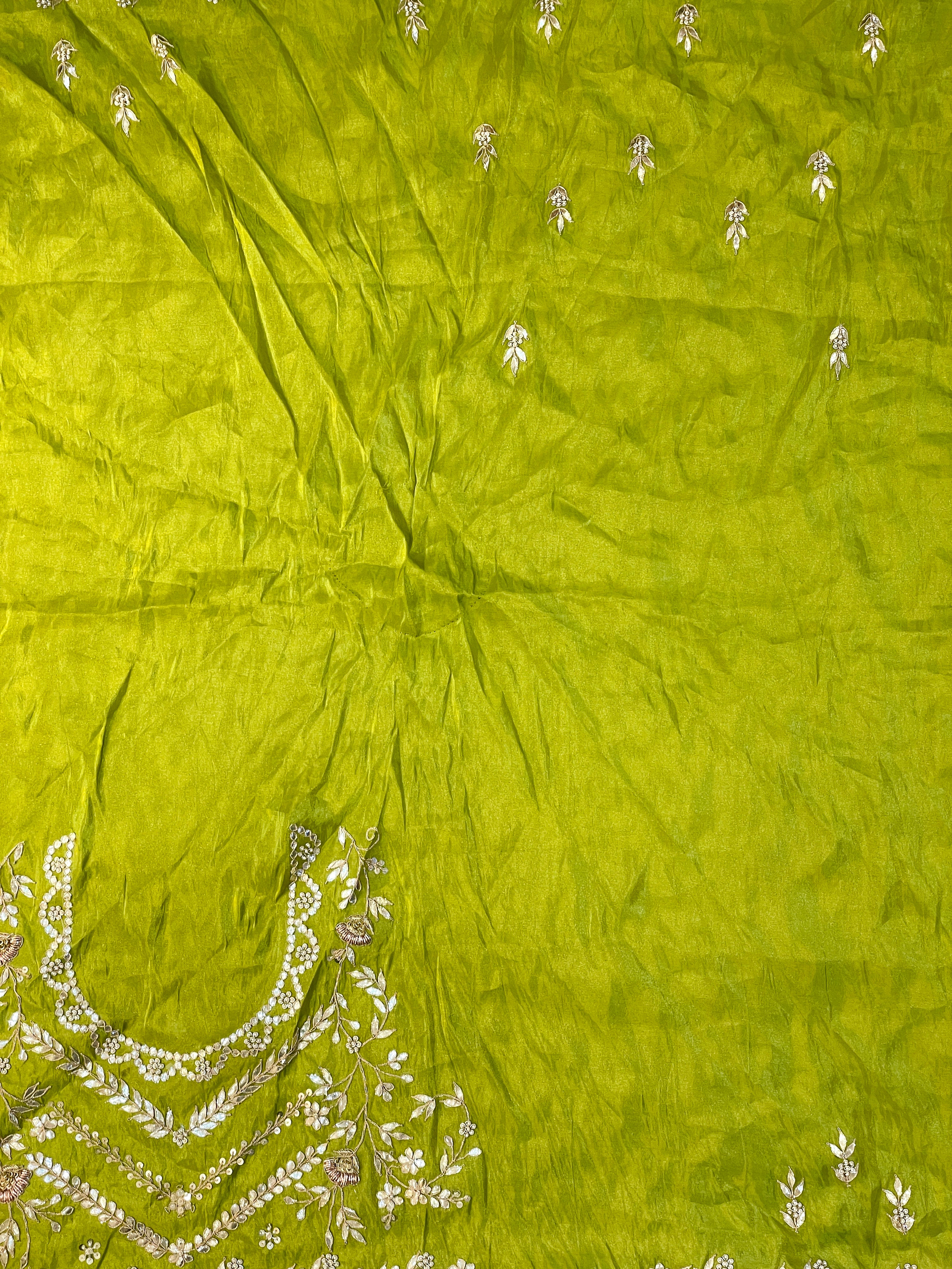 Pure Green Gaji Silk Dupatta and Lehenga