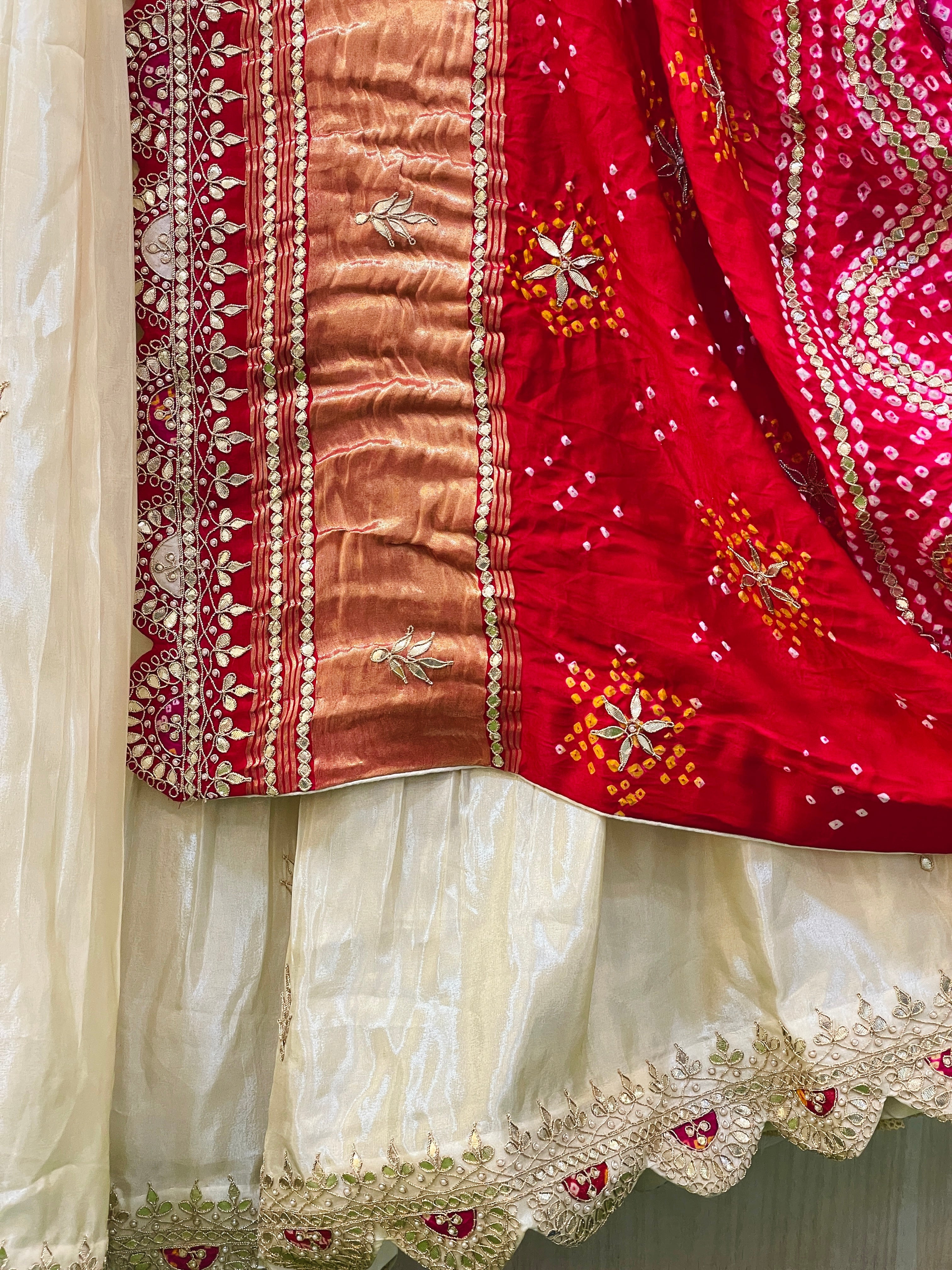 Pure Cream Gaji Silk Dupatta and Lehenga