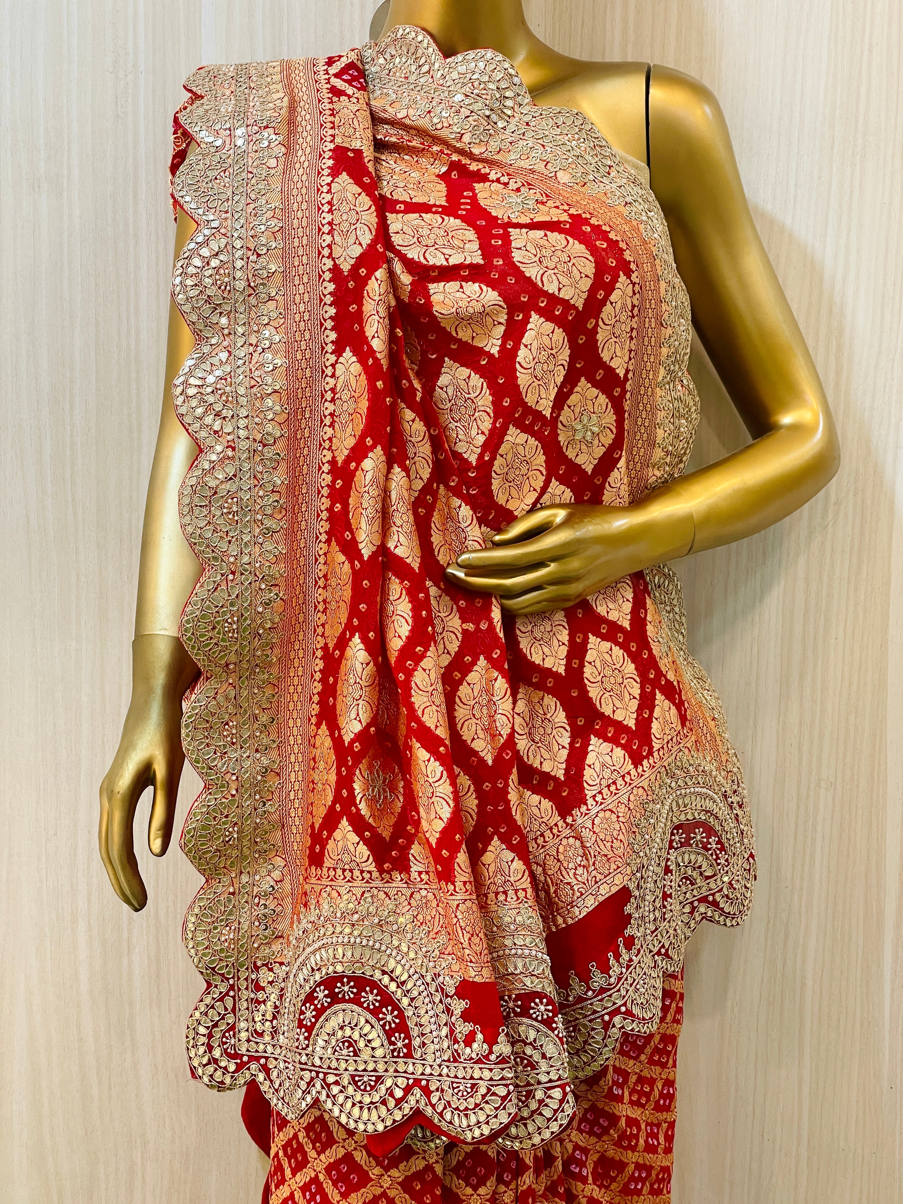 Saanvi Khadi Georgette Bandhani Saree