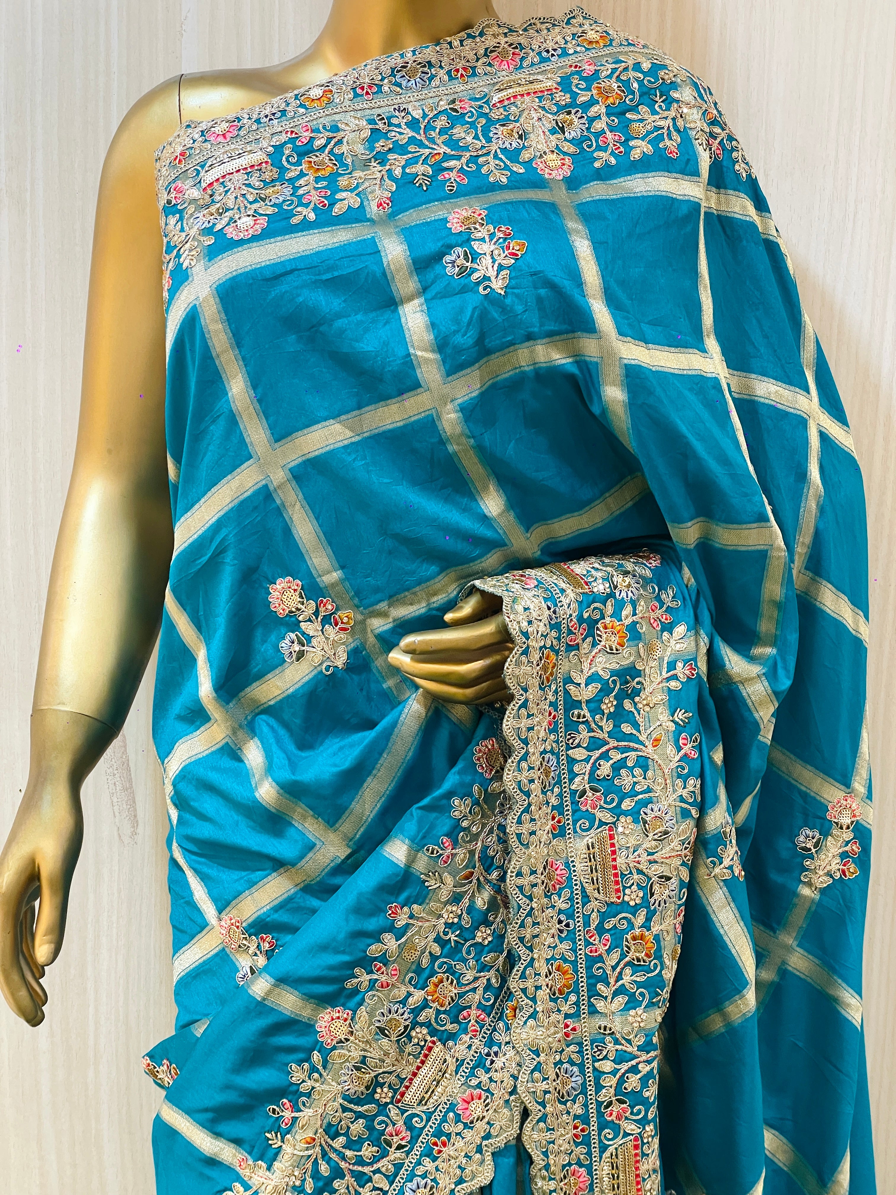 Bipasha Gaji Silk Teal Blue Saree