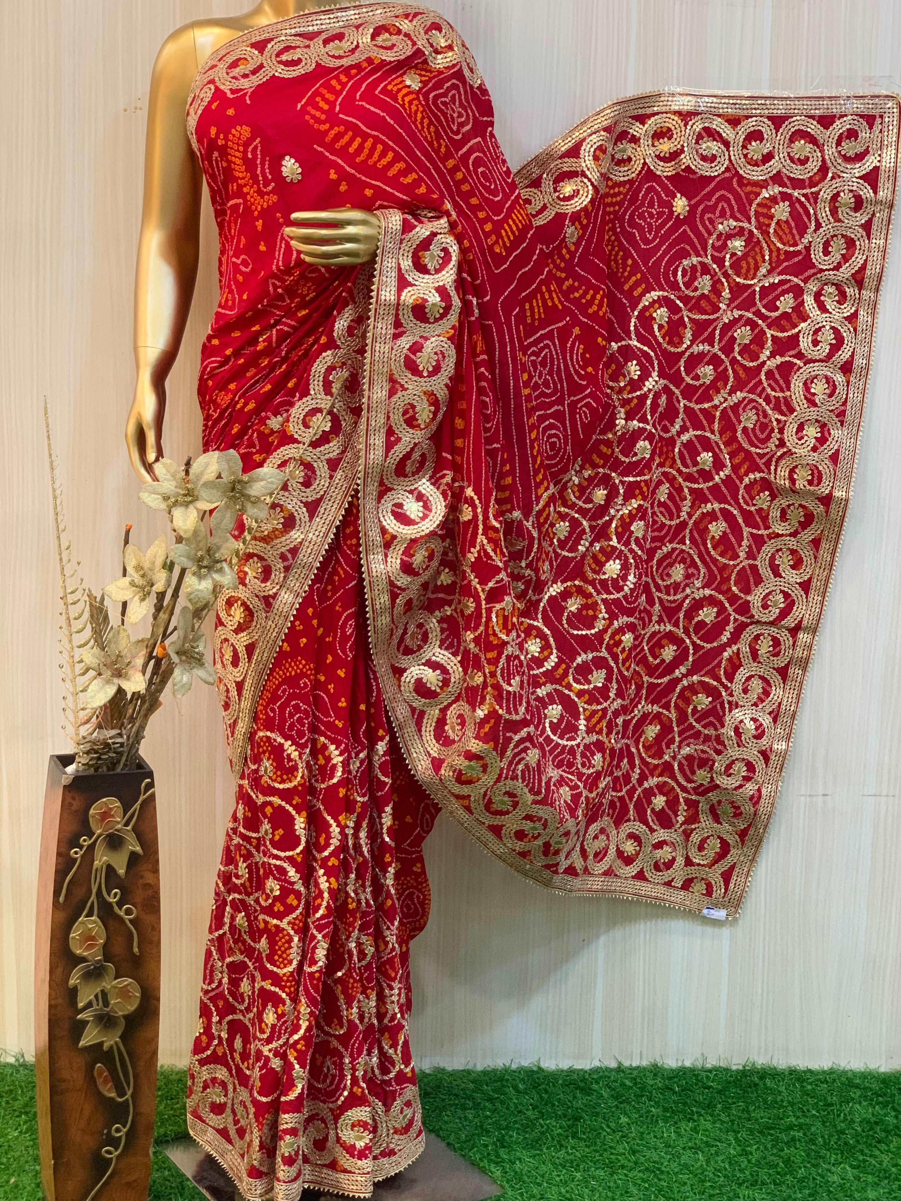 Bandhani saree red colour best sale