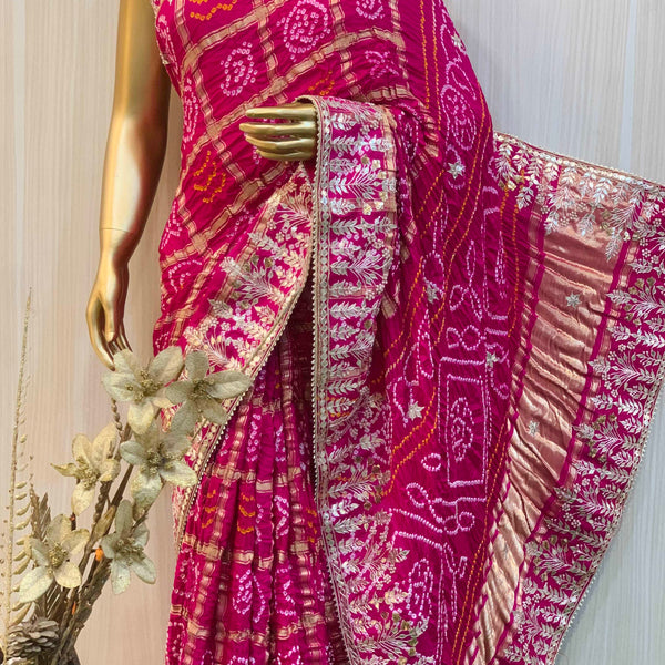 Red-Black Georgette Bandhani Saree