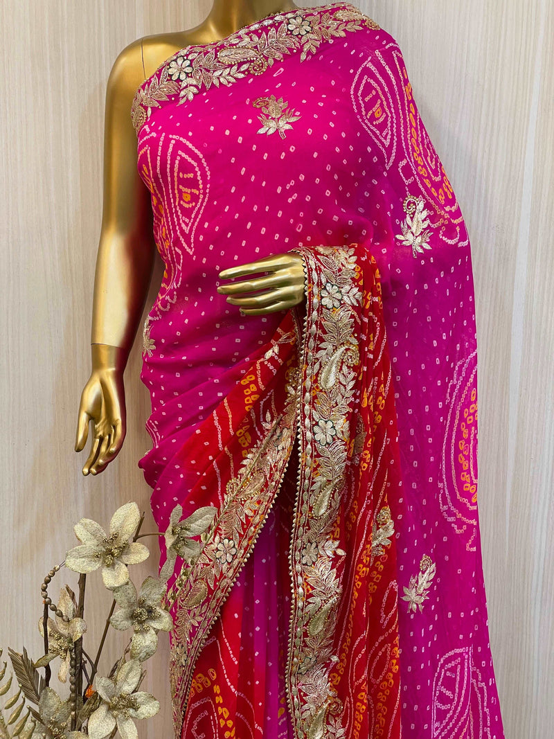 Red & Pink Silk Bandhani Saree Set Design by Faabiiana at Pernia's Pop Up  Shop 2024