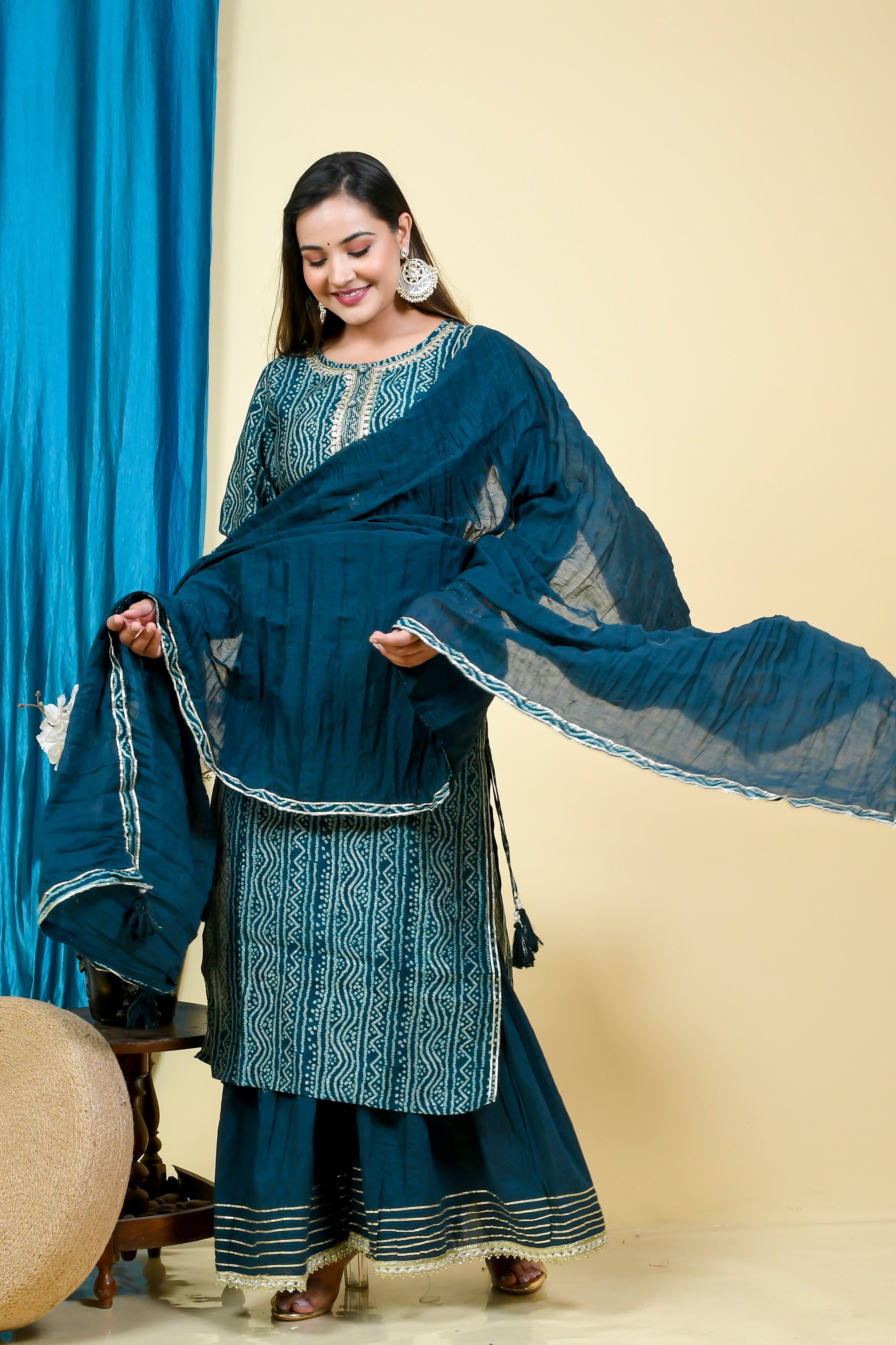 Blue Bandhani Kurta Set