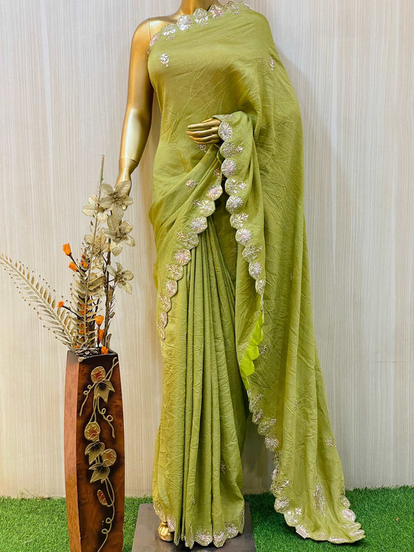 Buy CHARUKRITI Lemon Yellow Tissue Handwoven Motifs & Zari Pallu Saree with  Unstitched Blouse online