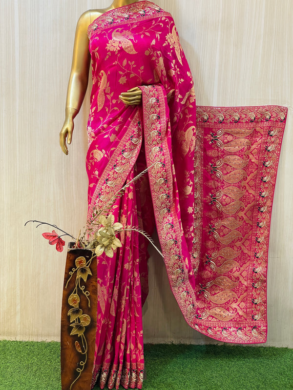 Shop the Cultural Beauty of Banarasi Pink Saree Collection.