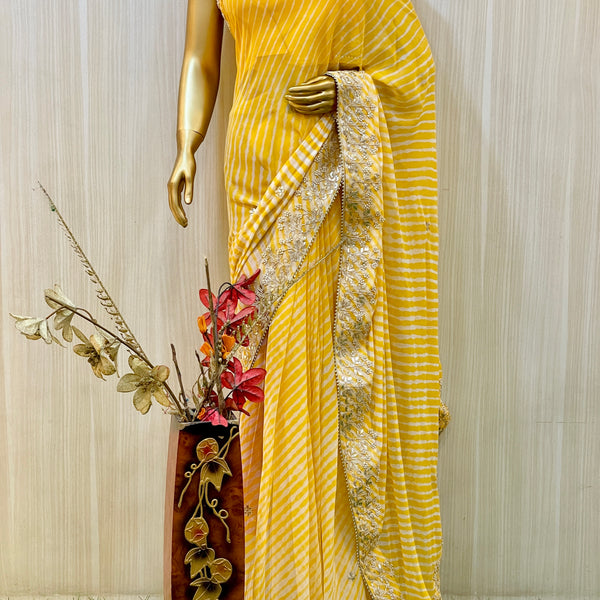 Geroo Jaipur Tussar Silk Leheriya Saree With Unstitched Blouse Fabric |  Yellow, Leheriya, Pure Tussar Silk | Blouse fabric, Aza fashion, Saree