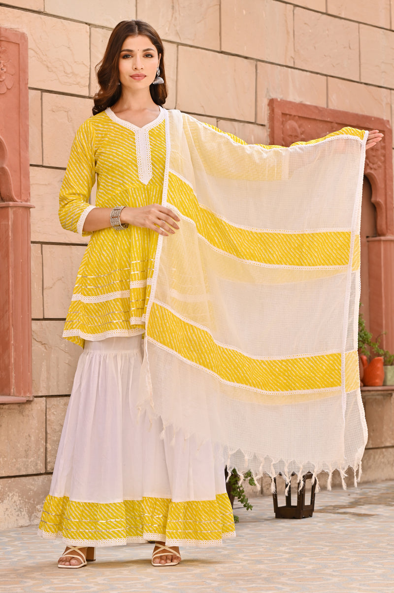 Yellow Leheriya Sharara Set – Pratibha Sarees