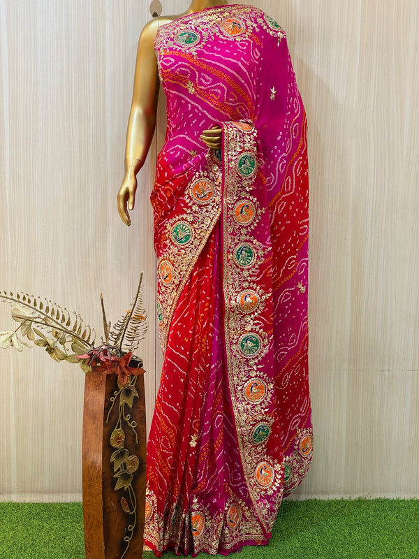 seymore Designer Heavy Border Red Bandhani Saree - (Chunriya7-3499) in  Allahabad at best price by Sukhbasi Lal Mishri Lal Vinimay Pvt Ltd -  Justdial