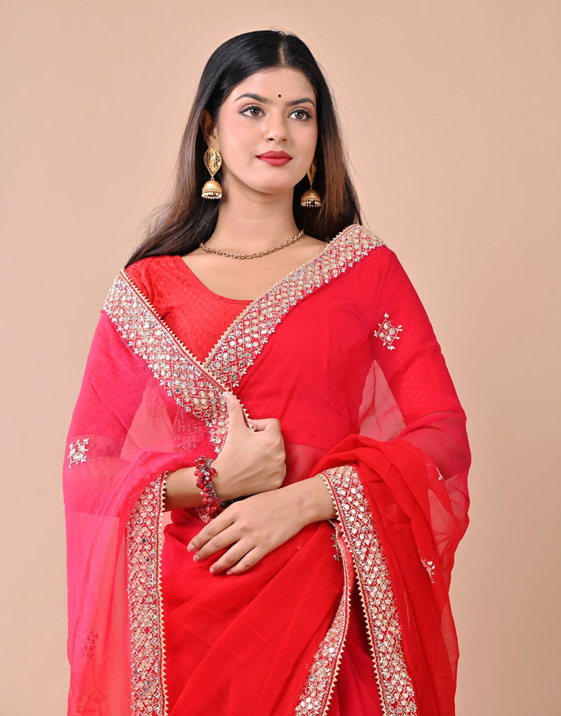 Grab the stylish Thulian Pink Chiffon Saree|SARV112459