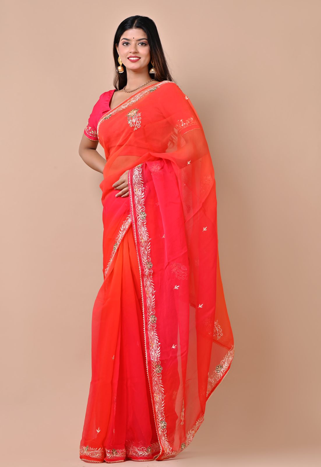 Richa Orange Chiffon Saree