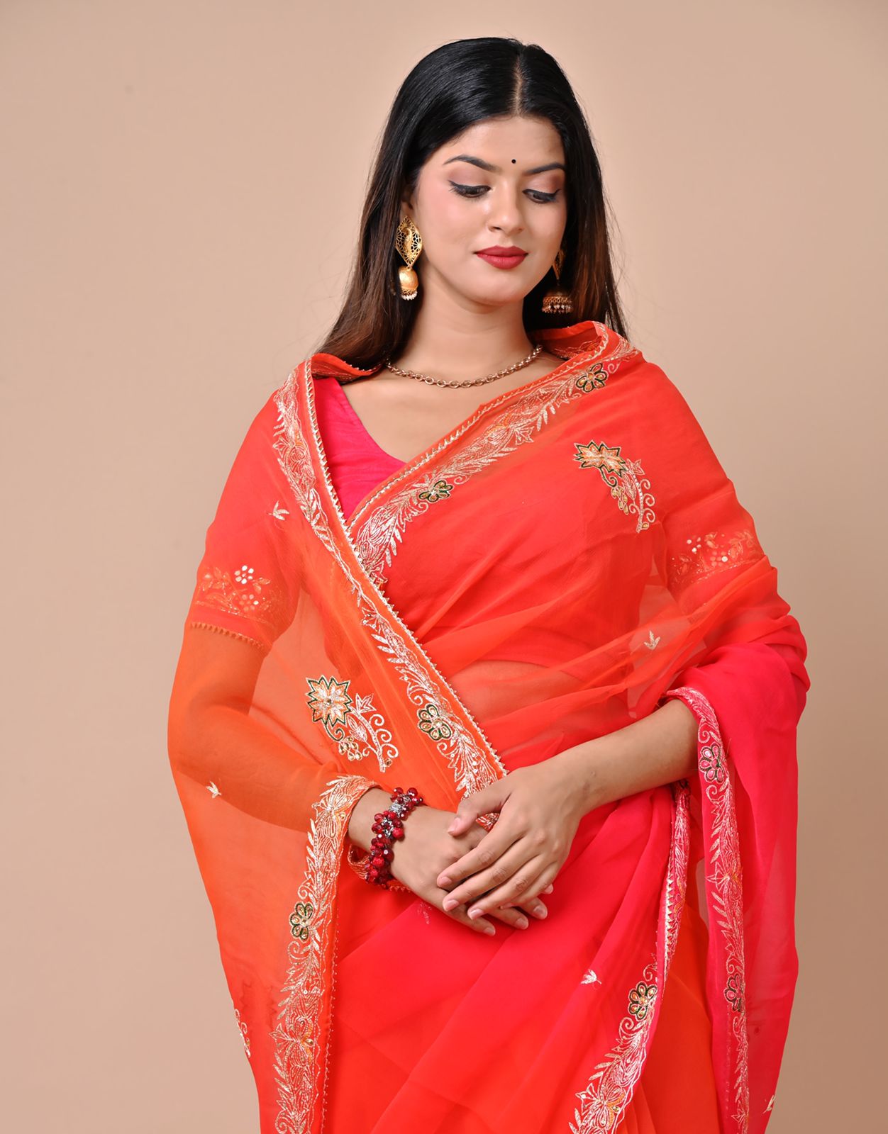 Richa Orange Chiffon Saree