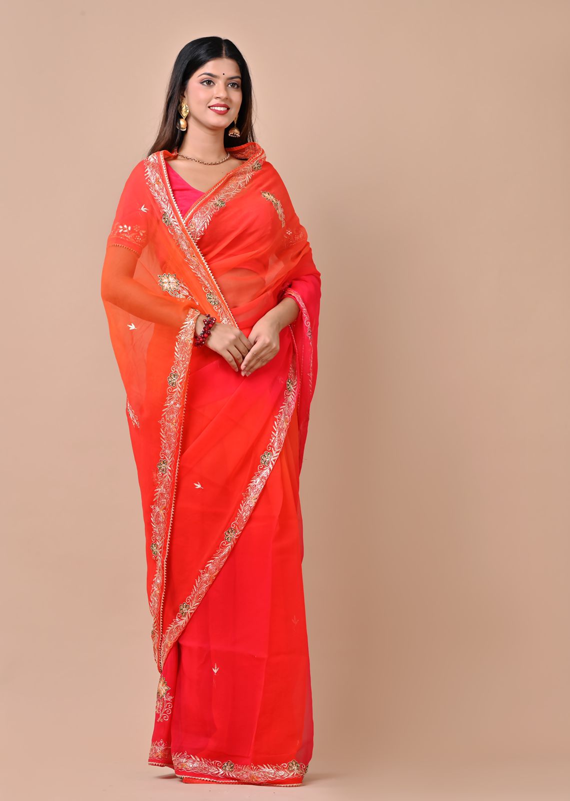 Richa Orange Chiffon Saree