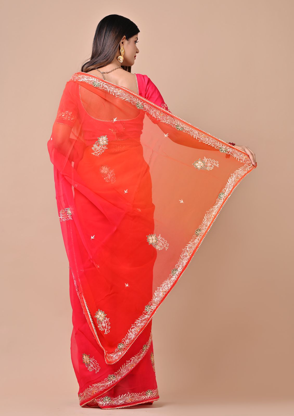 Richa Orange Chiffon Saree